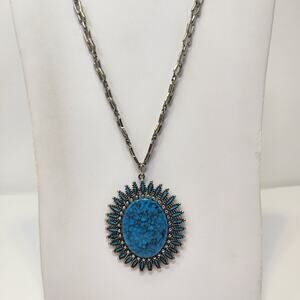 Jonette Jewelry Faux Turquoise Oval Pendant Chain Necklace Southwestern Tribal